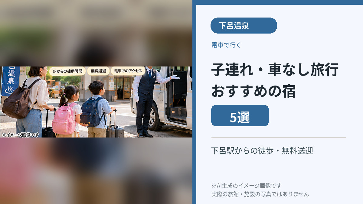 子連れ家族が駅から宿の送迎車へ向かうAI生成イメージ。実際の駅や送迎車の写真ではありません